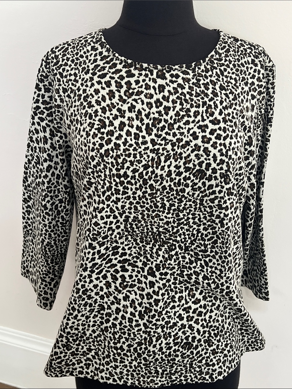 Van Heusen Black and White Leopard Print Long-Sleeve Top